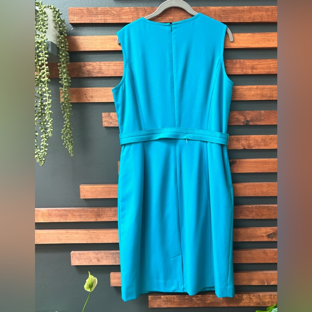 NWOT Calvin Klein Blue Sleeveless Belted Lined Crew Neck Sheath Dress Size 12 - Picture 7 of 10